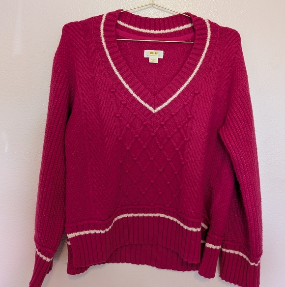 Anthropologie V-Neck Sweater in Vibrant Pink - Picture 3 of 5